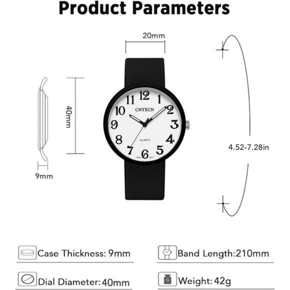 Large Face Easy to Read Watch with White Silicone Band, Water Resistant. - Picture 4 of 6